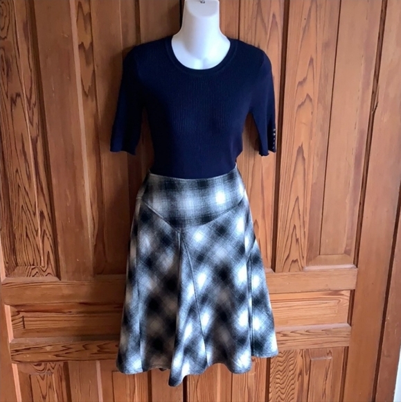 Black and White Tribal Wool Plaid Skirt - Picture 1 of 8
